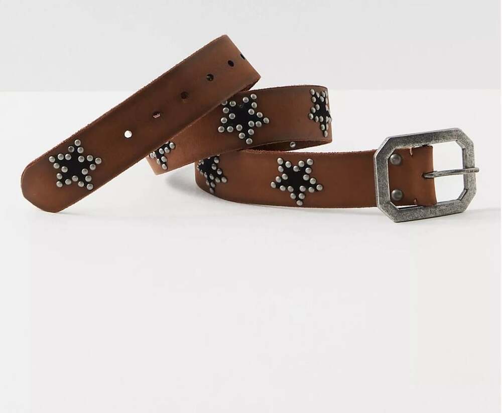 Free People Starcrossed Studded Belt Brown size small 40 inches.